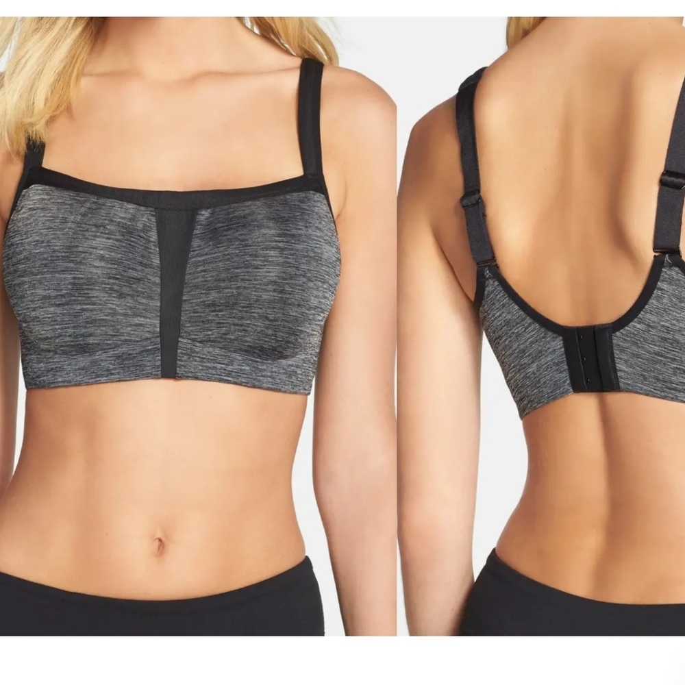 Le Mystère Hi-Impact sports bra size 32G New, No Tags, Heather gray & bl…